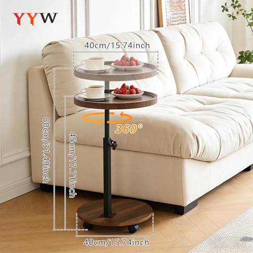 C Table End Table Adjustable Height, Couch Tables That slide under for Small Spaces, 360°Swivel TV Tray Table, C Shaped Side Tables Living Room and Bedroom for Sofa, Bed, Chair, Snack (Walnut Brown) - color: Walnut Brown
