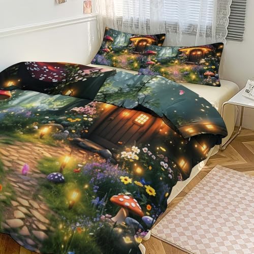 Enchanted Forest 3 Piece Reversible Bedding Set 102"x90",Double Sided Brushed Microfiber Duvet Cover Set with 2 Pillowcases Soft Breathable Comforter Cover for Home - color: Enchanted Forest, size: 102"x90"
