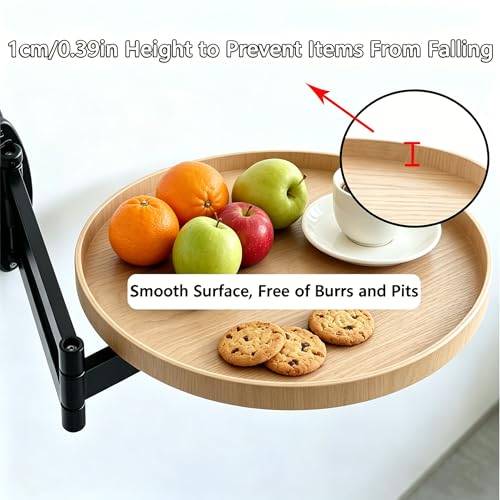 Retractable Wall Mounted Folding Table, 11.8" Adjustable Small Folding Round Desk with Retractable Aluminum Alloy Brackets for Bedroom Bathroom Balcony Living Room Saving (Oak Color) - color: Oak Color