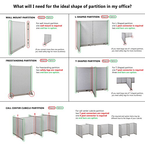 GOF Partition Part : End Bar 4ft / 48" H, end Cover Full Fabric/Partial Glass Panels, end bar Workplace Room Divider - size: 48"H End Bar
