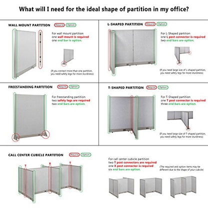 GOF Partition Part : End Bar 4ft / 48" H, end Cover Full Fabric/Partial Glass Panels, end bar Workplace Room Divider - size: 48"H End Bar