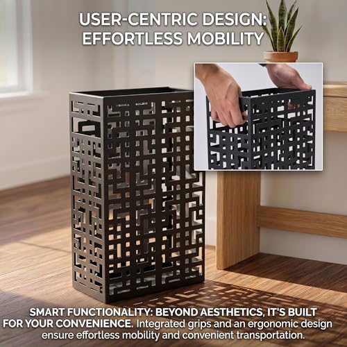 BEWBBAT Umbrella Stand Rack for Entryway, Hollow Metal Holder, FreeStanding Storage Bin for Long Umbrellas, Holds 6-7, Black