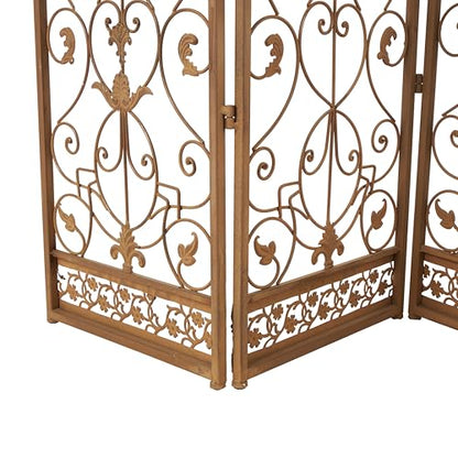 Deco 79 Metal Room Divider Screen 80" x 1" x 80", Satin Bronze | More privacy, room divider screens with scrollwork, 5-panel privacy panel, adjustable levelers