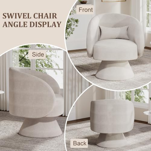 Swivel Barrel Chair Set of 2 , 360 Degree Small Accent Chair, Linen Beige | Modern 360 Degree Swivel Barrel Chair Set, Comfy Small Vanity Accent Chair with Pillow for Living Room,Bedroom,Office - color: Beige White