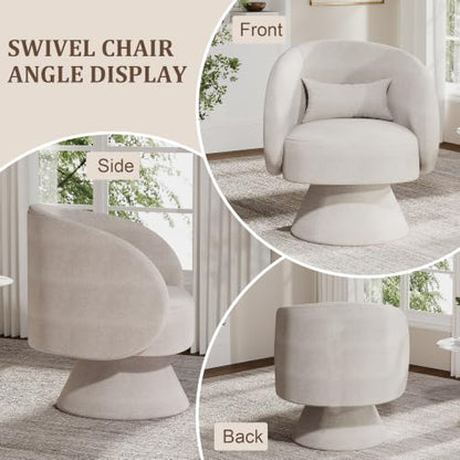 Swivel Barrel Chair Set of 2 , 360 Degree Small Accent Chair, Linen Beige | Modern 360 Degree Swivel Barrel Chair Set, Comfy Small Vanity Accent Chair with Pillow for Living Room,Bedroom,Office - color: Beige White