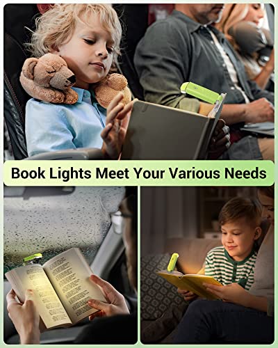 DEWENWILS USB Rechargeable Book Reading Light with Clip, LED Clip on Book Light for Reading at Night, Flexible Booklight for Kids, Warm White, Brightness Adjustable for Eye Protection (Green) - color: Green