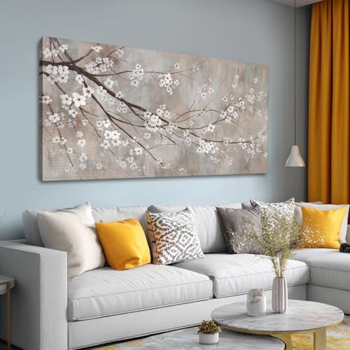 XIANSHOU Botanical Wall Decor Paintings Canvas Wall Art for Living Room White Flower Pictures Artwork Decorations for Bedroom Dining Room Office 29"x 58" Home Decor Ready to Hang - color: Brown, size: 58"L x 29"W