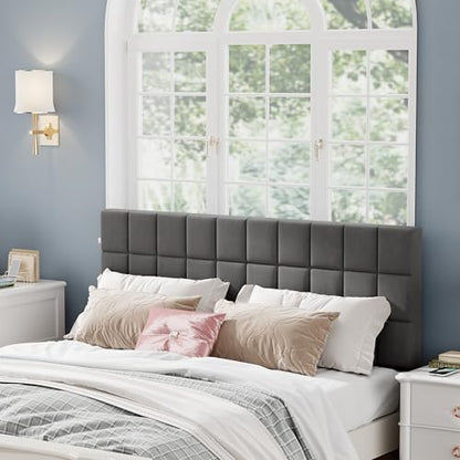 Velvet Upholstered Tufted King Size Headboard,Wood Head Board with Metal Legs, Adjustable Height from 42” to 56”, Bed Headboard in Modern Design,Backboard for Bed, Dark Gray - color: Dark Gray, size: King