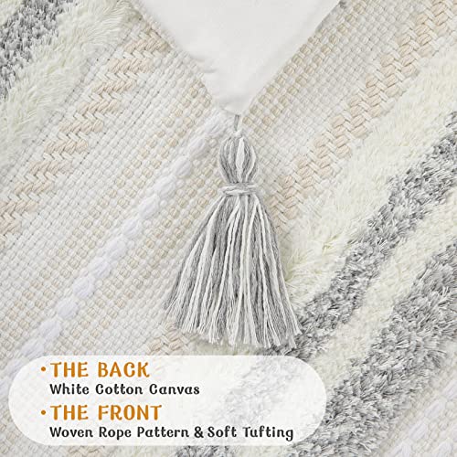 decorUhome Light Grey and Cream White Throw Pillow Covers 18x18 Set of 2 | Decorative Boho Accent Neutral Tufted Modern Farmhouse Textured Pillow Covers for Couch Bed Sofa Living Room - color: Light Grey and Cream White, size: 18" x 18" (Pack of 2)