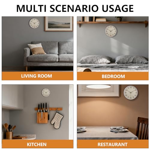 Woodgrain Wall Clock, Silent Non-Ticking Wall Clocks Battery Operated 8 Inch, Linen Texture Large Easy-to-Read Numbers Modern Analog Clock for Bedroom Living Room Kitchen Office Gym, Brown - color: Mocha Brown White, size: 8 Inch