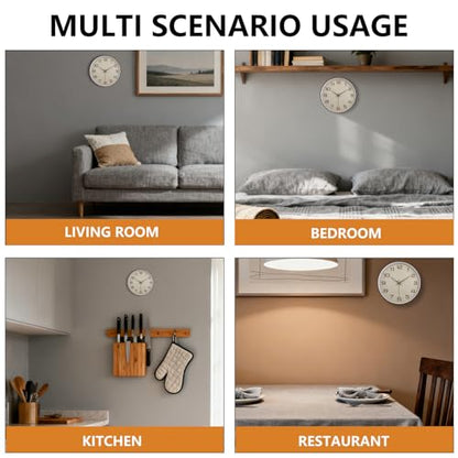 Woodgrain Wall Clock, Silent Non-Ticking Wall Clocks Battery Operated 8 Inch, Linen Texture Large Easy-to-Read Numbers Modern Analog Clock for Bedroom Living Room Kitchen Office Gym, Brown - color: Mocha Brown White, size: 8 Inch