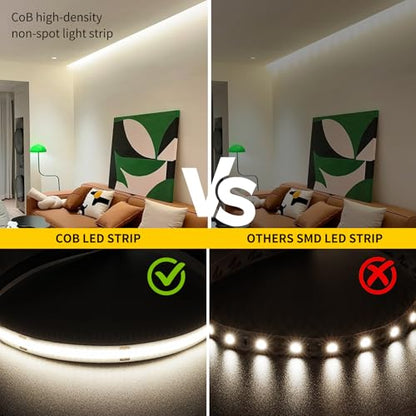 Pandery 24V COB LED Strip Lights Cool White 6000K 32.8FT(2 * 5M) | led Light Strip with Remote and app Control,8mm Wide Ra>90 Cuttable Strip Lights for Bedroom,Wardrobe,Cabinet - color: 6000K Cool White, size: 32.8FT