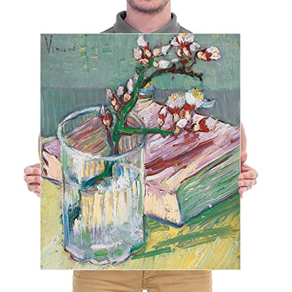 Wieco Art Canvas Wall Art Blossoming Almond Branch in a Glass with a Book by Vincent Van Gogh Large Canvas Prints for Living Room Decoration Post-impressionism Pictures Artwork - size: 24"L x 20"W