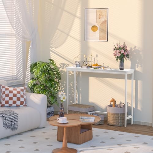 VASMIA Console Table, Entryway Table, Narrow Sofa Table, 39" Bamboo Hallway Table for Entryway, Living Room, Bedroom, Foyer, White - color: White, size: 9.44"D x 39.37"W x 29.52"H