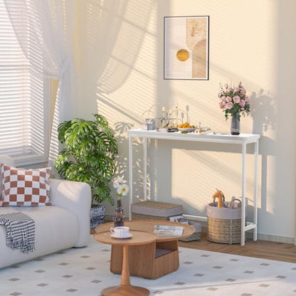 VASMIA Console Table, Entryway Table, Narrow Sofa Table, 39" Bamboo Hallway Table for Entryway, Living Room, Bedroom, Foyer, White - color: White, size: 9.44"D x 39.37"W x 29.52"H