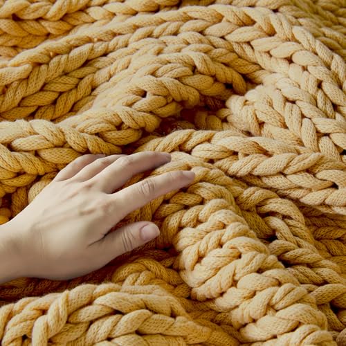 Madison Park Chunky Double Knit All Season Throw Blanket, 50 x 60, Yellow | Ultra Soft, Acrylic, Cozy Warmth for Sofa or Bed, Lightweight, Boho, OEKO-TEX Certified - color: Yellow
