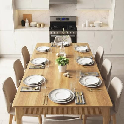 55" Solid Wood Dining Room Table,Rectangular Kitchen Real Wooden Table | 4-6 Person Modern Farmhouse Mid Century Fluted Design Furniture Desk for Home,Small Space,Apartment,Living Room Nature - color: Nature, size: 55" L x 29" W x 29" H