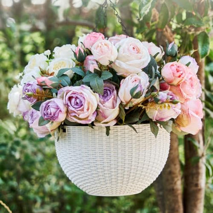 Rattan Styles Hanging Planter, Resin Small Hanging Flower Pot | Kangnice Rattan Styles Hanging Planter, Resin Small Hanging Flower Pot - color: White