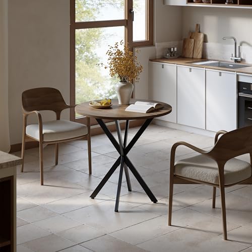 Unovivy 31.5" Small Round Dining Table for 2-4 Natural Oak Dinner Table | Space Saving Circle Small Kitchen Table, Industrial Mid Century Modern Dining Room Desk for Kitchen, Apartment - color: Natural Oak, style: Round