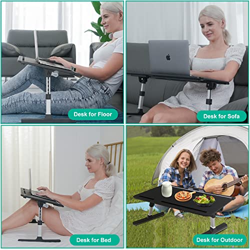KLEAR Laptop Bed Tray Desk with Adjustable Height & Angle, No Drawer, Black | Foldable PVC Leather Desktop Laptop Lap Desk for Bed/Sofa/Couch/Floor - color: Black, size: Large without Bag (13.4"x23.6")