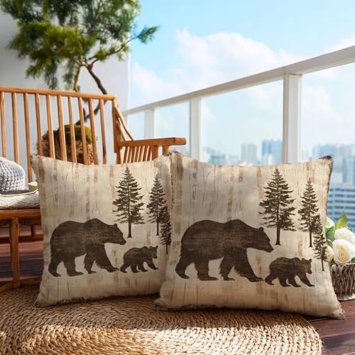 Firmiso Rustic Bear Throw Pillow Covers 18x18 Set of 2 | Woodland Decorative Cushion Covers for Couch Sofa Bed | Cabin Lodge Home Decor Pillow Cases | Brown Beige Neutral Accent - color: Rustic Bear
