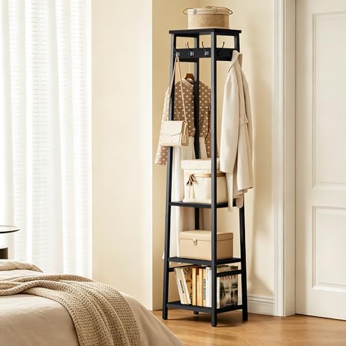 Coat Rack Freestanding with 3 Shelves and 7 Hooks | Coat Stand, Hall Tree Free Standing, Clothes Rack Stand Organizer, Industrial Style, Black - color: Black, style: 3 Shelves