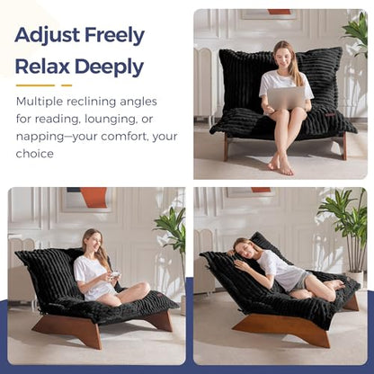 MAXYOYO Adjustable Living Room Chair, 3-Position Bean Bag Chair with Frame | Upholstered Accent Chair with Frame, Removable Cushion, Soft Reclining Lounge for Bedroom, Apartment, Office, Black - color: Striped Cross Black