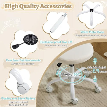 VINGLI Small Vanity Chair with Wheels for Girls.Cute Modern Adjustable Height Armless Office Desk Chair.360°Swivel Comfy Rolling Chair for Study, Make up Room,Small Space,Linen White - color: Linen White