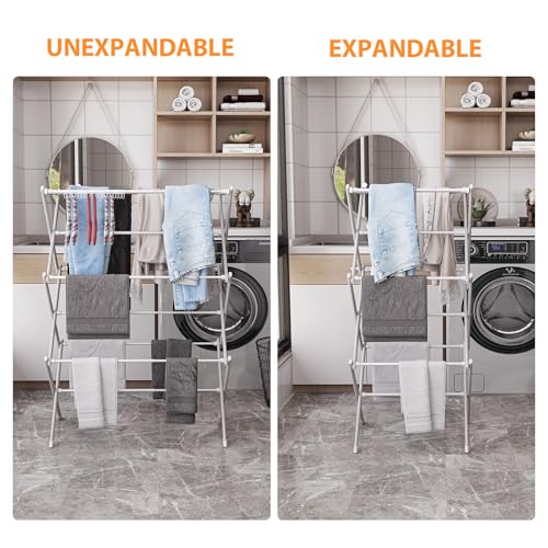3-Tier Clothes Drying Rack Drying Rack Clothing Pure White-1pack | for Laundry - 40" x 28.8" x 14.2", Space Saving Foldable Household Indoor&Outdoor - color: Pure White
