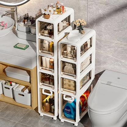 4-Tier Slim Bathroom Storage Cabinet,Narrow Floor Cabinets with Drawers and Wheels,Rolling Narrow Organizer for Small Spaces,Kitchen,Laundry,9”W - size: 4-Tier-9”W