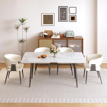 62.9"–94.4" Modern White Extendable Dining Table for 6–10 People | Scratch & Heat Resistant Sintered Stone Tabletop Kitchen Table, Stainless Steel Leg Design for Dining Room & Outdoor Patio - color: White 62.9” of 94.4”