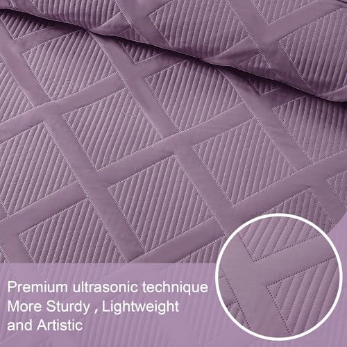Exclusivo Mezcla Quilt King Size, Dusty Lavender | Soft Bedspreads with 2 Pillow Shams, Modern Striped Pattern, Lightweight Bedding Set Coverlets for All Seasons, 104x96 Inch - color: Dusty Lavender, size: King (104"x96")