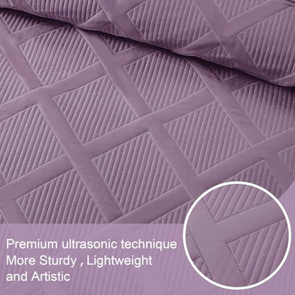 Exclusivo Mezcla Quilt King Size, Dusty Lavender | Soft Bedspreads with 2 Pillow Shams, Modern Striped Pattern, Lightweight Bedding Set Coverlets for All Seasons, 104x96 Inch - color: Dusty Lavender, size: King (104"x96")