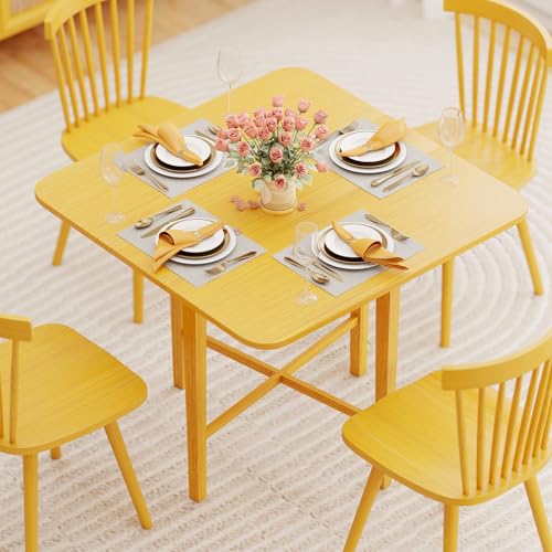 Giantex 36" Folding Dining Table for 2-4, Extendable Drop Leaf Kitchen Table with Solid Rubber Wood Frame, Space-Saving Dinner Table for Small Space, Living Dining Room, Dinette, Natural - color: Natural