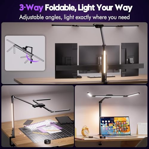Quntis 32.5" Eye Care Architect Desk Lamps with Clamp for Office Home Dorm | 1100LM Bright, Ambient Backlight, Radar Sensor, Remote Control, 2H Timer, Workbench Drafting Reading Video Conference Task