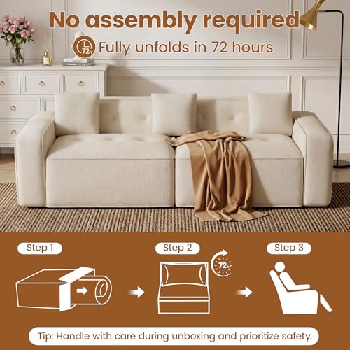 FiveWillowise 100" Cloud Boneless Modular Sectional Sofa,Beige | 2-Seater Loveseat with 24.69" Deep Seat,Floor Couch–Comfy Foam Upholstered Sofa for Living Room,Bedroom,Apartment,Chenille - color: Beige