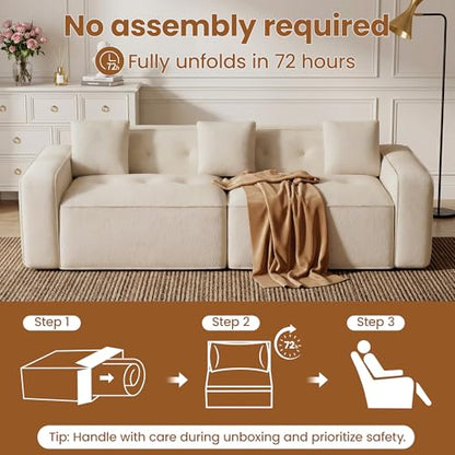 FiveWillowise 100" Cloud Boneless Modular Sectional Sofa,Beige | 2-Seater Loveseat with 24.69" Deep Seat,Floor Couch–Comfy Foam Upholstered Sofa for Living Room,Bedroom,Apartment,Chenille - color: Beige
