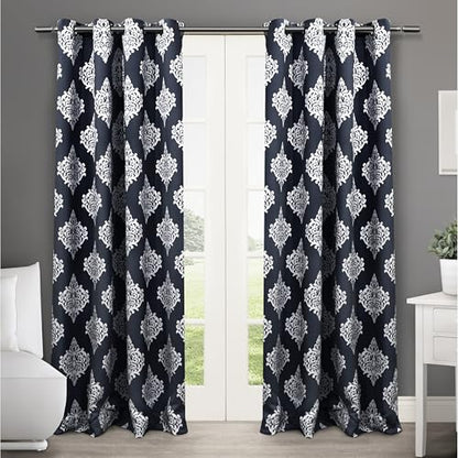 EXCLUSIVE HOME Medallion Room Darkening Blackout Grommet Top Curtain Panel Pair, 52"x84", Silver - color: Silver, size: 52"W x 84"L (Pack of 2)