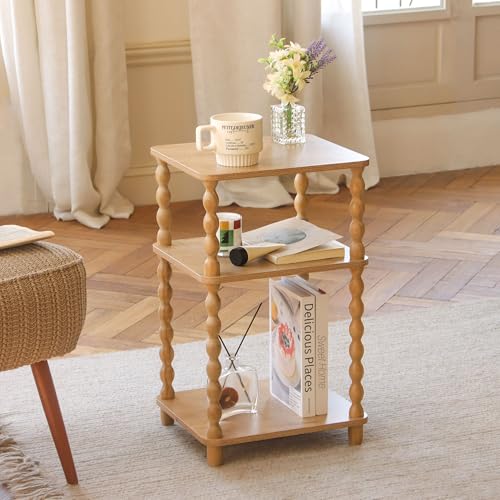 Fultyle End Table, Modern Side Table with 3 Tier Open Shelf, Small Table Bed Side Tables Bedroom for Small Spaces, Living Room and Office (Rustic Walnut) - color: Rustic Walnut