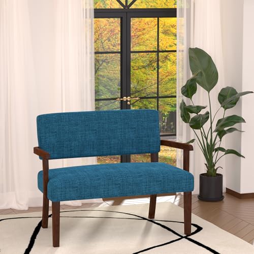 Accent Chair 2 Seat, Upholstered Reading Leisure Chair, Bench with Solid Wood Frame for Dining, Reading,Waiting Rooms (Blue) - color: Blue, size: Bench