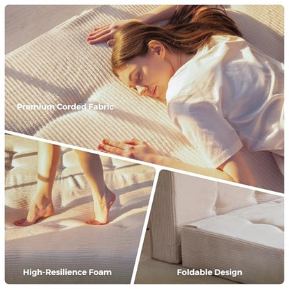 MAXYOYO Foldable Mattress, 8-Inch Tufted Futon Mattress with Handles | Tufted Floor Sofa Bed and Versatile Mattress, Carry Handles for Living Rooms or Guest Rooms, Frame Not Included, Beige - color: Beige