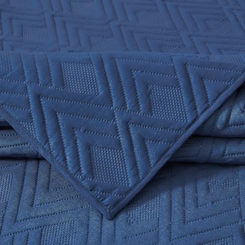 EMME Quilts Twin Size Bedding Sets, Navy Blue Bedspread Soft Lightweight Pre-Washed Quilt, 2 Piece Cozy Reversible Microfiber Ultrasonic Coverlet with Pillow Sham (Diamond Pattern,66"x90") - color: 02-navy (Diamond), size: Twin/Twin XL(66" x 90")