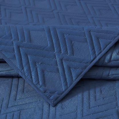 EMME Quilts Queen Size Bedding Sets, Navy Blue Bedspread Soft Lightweight Pre-Washed Quilt, 3 Piece Cozy Reversible Microfiber Ultrasonic Coverlet with Pillow Sham (Diamond Pattern,90"x90") - color: 02-navy (Diamond), size: Full/Queen(90" x 90")
