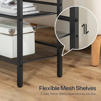 HOOBRO End Table, 3-Tier Narrow Side Table with Charging Station, Nightstand with 2 Flat or Slant Adjustable Shelves for Small Spaces, Living Room, Bedroom, Rustic Brown and Black BF23UBZ01G1 - color: Rustic Brown + Black