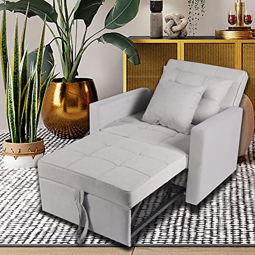 Sofa Bed Chair 3-in-1 Convertible Chair Bed, Lounger Sleeper Chair, Single Recliner for Small Space with Adjustable Backrest (Light Grey) - color: Light Grey