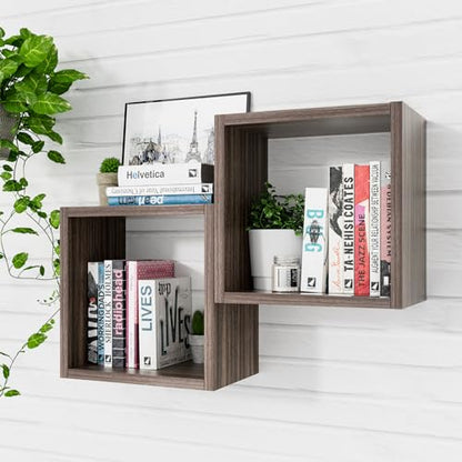 Cube Floating Shelves Set2, Display Shelves Wall Mount 7.75" D x 12.5" W x 12.5" H, (Eucalyptus, Square 2 Cubes) - color: Eucalyptus, size: Square-Set2