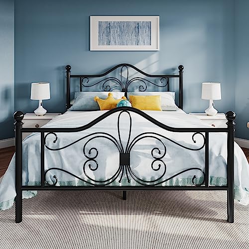 SHA CERLIN Queen Size Metal Bed Frame with Butterfly Headboard, Black | Metal Platform Bed for Kids, Wrought Iron-Art Headboard/Footboard, Under-Bed Storage, No Box Spring Needed, Easy Assembly - color: Black, size: Queen