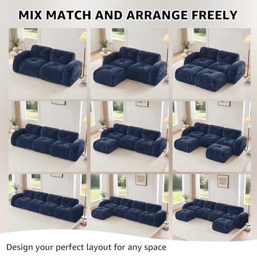 Blue Loveseat Sectional Couches for Living Room, Velvet Fabric Boneless Couch in a Box, No Assembly Required Cloud Modular Sectional Sofa Love Seat, Foam Couch Compressed Sofa Set, Sofas para Sala - color: Blue, size: 2 Seater