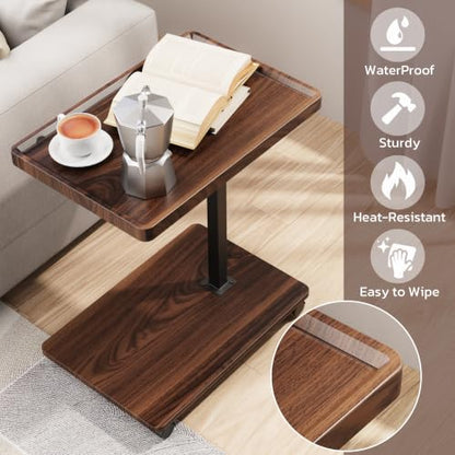 Large C-Shaped End Table, Swivel TV Tray, Couch Side Table Walnut | Adjustable Height 360° Swivel, Slide Under Sofa, Multi-Use Couch/Bed/Overbed Table, Small TV Dinner Tray For Couch Dining - color: Dark Walnut
