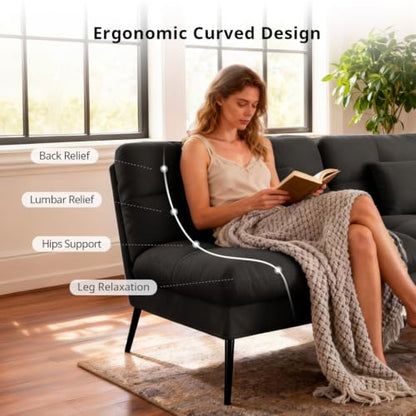 COMHOMA 72″ Convertible Futon Sofa Bed, Adjustable Backrest, Black | Breathable Fabric Futon Couch with Pillows,Multi-angle Ergonomic Reclining,Space-saving Sleeper Sofa for Living Room - color: Black